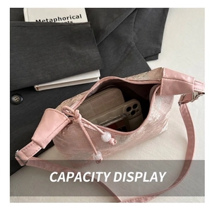 Pink vintage floral embroidery handbag with spacious interior for phone and makeup