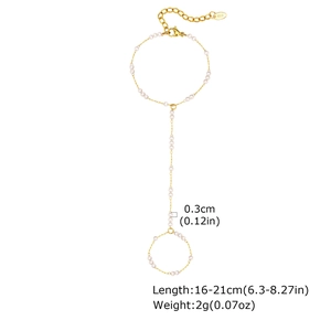 Gold stainless steel pearl ring bracelet with K18 tag and adjustable link chain