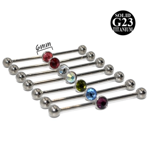 G23 solid titanium industrial barbell piercings with colorful 6mm zircon stones