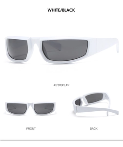 Detailed multi-angle views of white frame sunglasses with dark lenses for outdoor sports