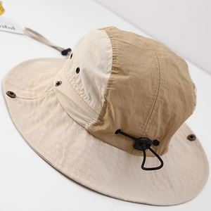 Kids quick-dry sun hat with wide brim, color-block design and adjustable drawstring