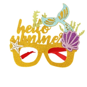 Lunettes de fête Hawaii Hello Summer avec queue de sirène dorée et décor de coquillages
