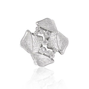 S925 Sterling Silver Leaf Texture Zirconia Inlaid Adjustable Ring High Sense Minimalist Luxury Individual Women Open Ring Jewelry