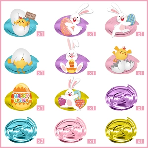 Easter party ceiling decorations set with cartoon bunny chick cards and foil hanging swirls