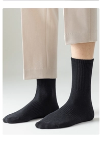 Detail of black ribbed cotton crew socks showing breathable texture and comfortable mid-calf fit