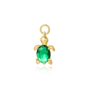 Golden turtle pendant with green gemstone inlay for DIY jewelry making and necklaces