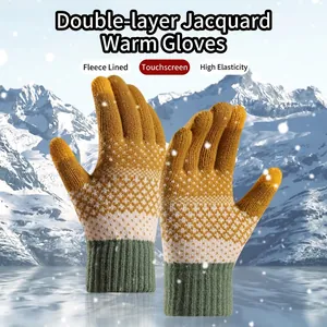 Women Winter Knitted Gloves Double Layer Fleece Lined Touchscreen Jacquard Pattern Cashmere Like Warm Outdoor Cycling