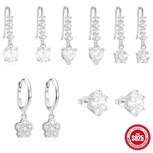 925 Sterling Silver Earrings For Women Zircon Heart Star Flower Dainty Sparkling Fashion Jewelry