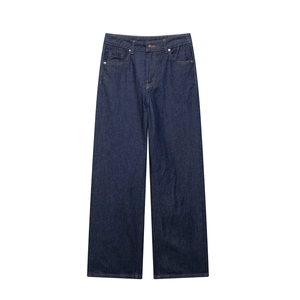 Vaqueros De Mujer Talle Alto Pernera Ancha Azul Oscuro Denim Algodón Suelto Recto Vintage Streetwear Pantalones Largos