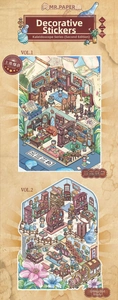 Macro detail of Kaleidoscope series 3D scenery stickers with vintage furniture designs
