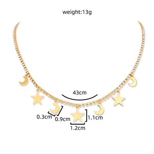 Detailed size specs for the gold star and moon tassel necklace with dimensions