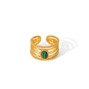 French palace style gold stainless steel ring with natural malachite in layered design