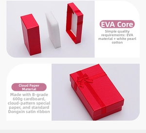 Detail view of red jewelry gift box with ribbon and protective foam insert layers