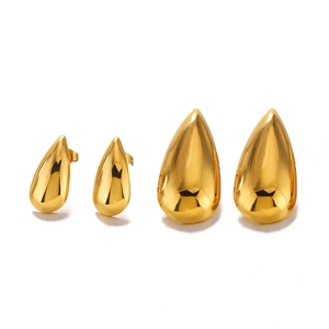 Polished 18K gold stainless steel teardrop stud earrings in large and small sizes