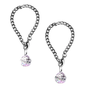 Dual silver chain accessories featuring crystal ball pendants on a clean white background