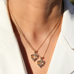 18k gold plated heart necklace with diamond-encrusted letters J and S for women