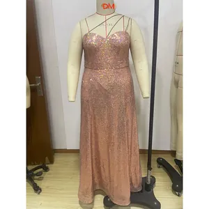 Detailed view of pink sequin maxi dress featuring a sweetheart neckline on a mannequin