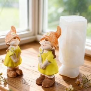 Moule en silicone détaillé pour bougies et figurines de fille aux fleurs DIY