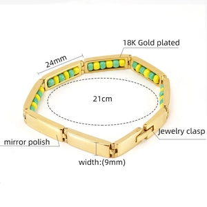 Detailed view of 18K gold plated bead bracelet showing mirror polish and jewelry clasp