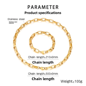 Golden stainless steel chain set with necklace and bracelet specifications