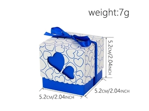 Blue and white heart hollow candy box with ribbon and dimensions 5.2cm 2.04inch