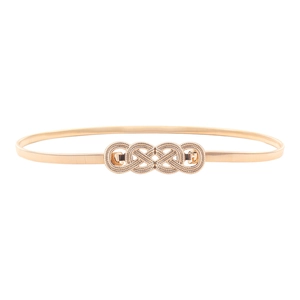 Elegant gold metal stretch belt for women featuring decorative twist knot buckle and snake chain