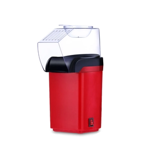 Electric mini popcorn maker machine for home use with red base and transparent top