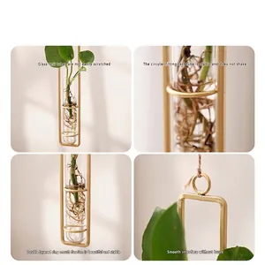 Modern gold geometric metal hanging test tube vase for hydroponic plants