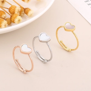 Stainless Steel Heart Open Ring With White Mother Of Artificial Pearl Inlay Minimalist Adjustable Fashion Jewelry For Women