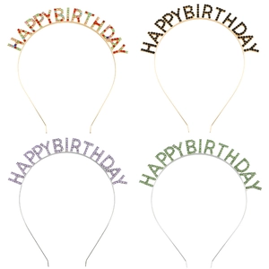 Sparkly rhinestone happy birthday headbands in gold and silver for party girls