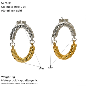 Mixed gold and silver two-tone 18k plated stainless steel twisted hoop earrings