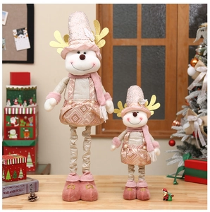 Detailed view of pink and gold telescopic reindeer plush toys with sequin fabrics