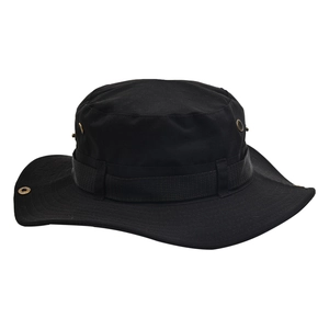 Chapeau boonie noir en toile de coton pour l'extérieur avec broderie et évents en métal