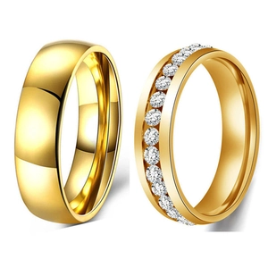 Minimalist 6mm 316L gold titanium steel ring set with classic band and pavé stones