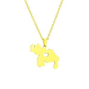 Golden stainless steel necklace featuring a Venezuela map pendant with heart cutout