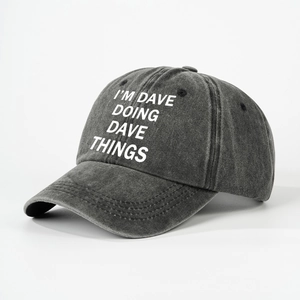 Vintage gewaschene anthrazitfarbene Baseballkappe mit I'M DAVE DOING DAVE THINGS Aufdruck