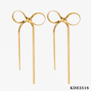 Elegant gold bow-shaped snake chain tassel earrings made of premium stainless steel