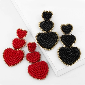 Heart Dangle Earrings Handmade Beaded Layered Heart Bohemia Style Colorful Resin Beads Jewelry For Women