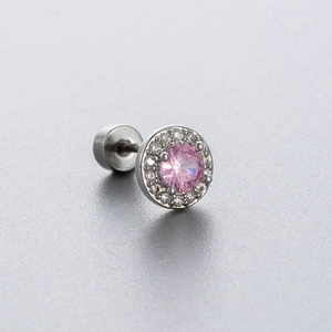 Pink zircon titanium steel screw back stud earrings with sparkling halo surround