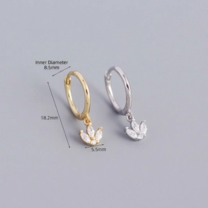 S925 silver hoop earrings with marquise zircon crown pendant, 8.5mm inner diameter