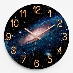 Modern 30cm starry galaxy wall clock with neon numbers and rose gold hands for kids room