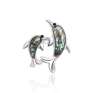 Vintage Abalone Shell Dolphin Alloy Brooch Pin For Women Fashion Animal Rhinestone Inlaid Water Drop Shape Clothing Accessory