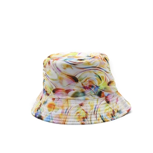 Artistic oil painting bucket hat with colorful marble patterns for stylish outdoor sun protection