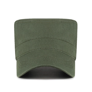 Unisex army green cotton flat top cadet hat with minimalist solid color and stitching