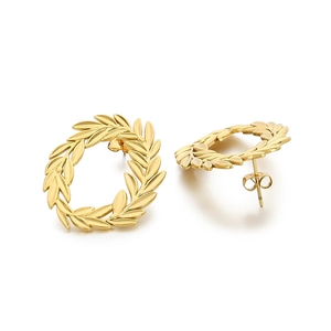 Elegant 18k gold plated stainless steel laurel wreath stud earrings for women
