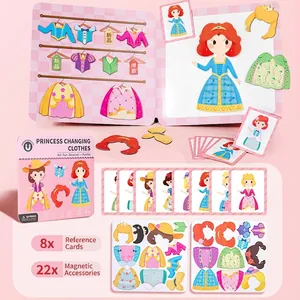 Puzzle magnetico per vestire principesse per bambine con 22 pezzi magnetici e carte guida
