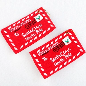 Red felt Christmas tree envelope ornaments for candy cards with festive embroidery