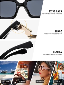 Detail view of durable metal hinges and comfortable nose pads on square sunglasses
