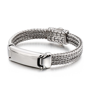 Woven titanium steel dragon bone chain bracelet with polished engravable bar for men