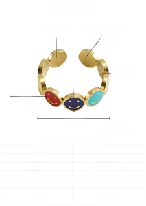 Detail of 18k gold plated evil eye ring with product dimensions and technical specs
